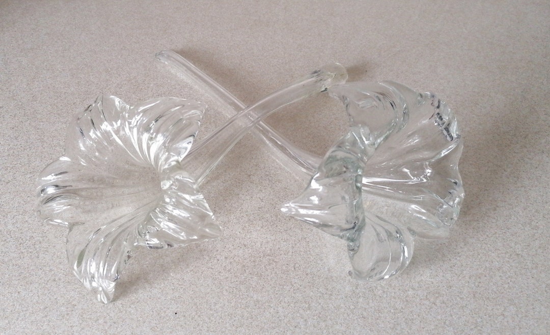 Two Decorative Vintage Glass Flower Display Ornaments Etsy