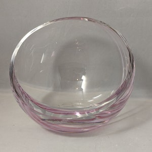 Vintage Pink Striped Caithness Glass Half Moon Bowl