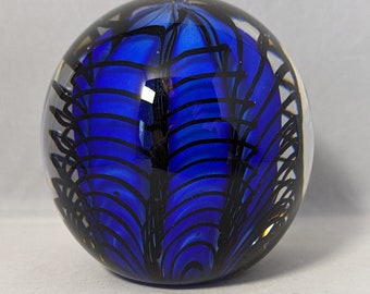 Studio Glass Collectable Spherical Blue Paperweight - Unsigned But Possibly Adrian Sankey?