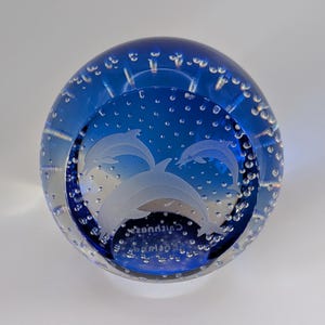 Vintage Collectable Caithness Paperweight - Etched Dolphins