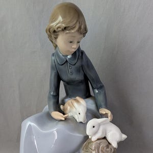 Collectable Lladro Nao Figurine  - Young Girl Sitting On A Log With A Rabbits - &quot;Peaceful Moment&quot; #1026