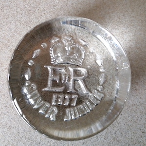 Vintage Collectable Circular Glass Silver Jubilee Paperweight