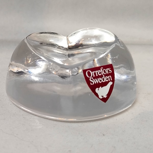 Small Collectable Orrefors Clear Glass Heart Shaped Ring Tidy