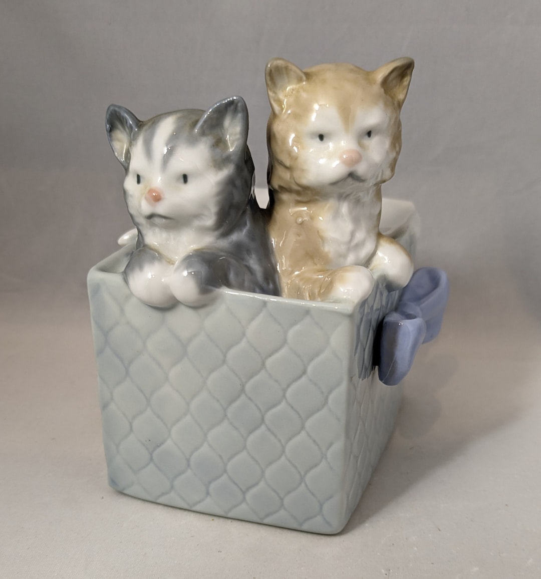 Vintage Lladro Nao Porcelain Ornament - Two Kittens in A Basket - Etsy