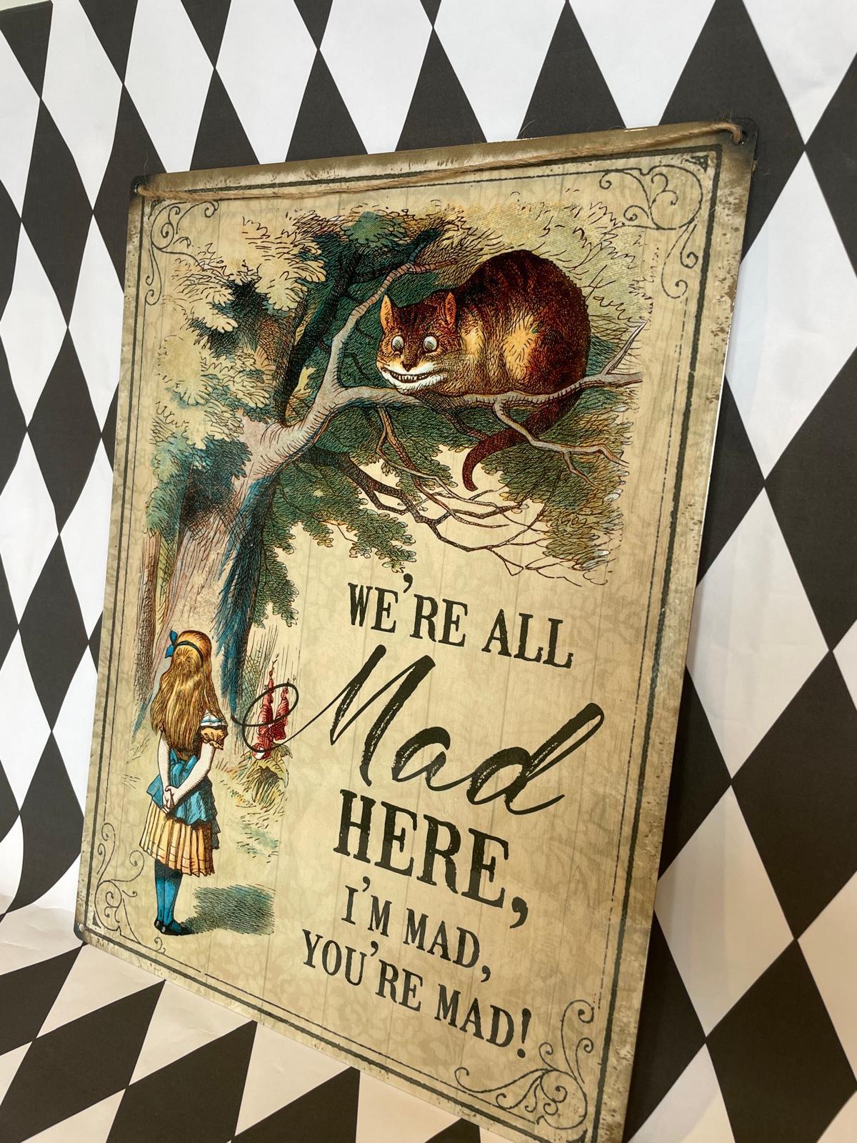 Panneau Métal Vintage Alice In Wonderland "Down The Rabbit Hole" 4x16 Pouces