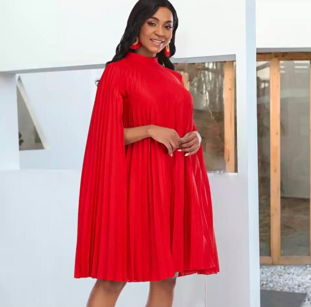 Red Pleated Dress - Etsy