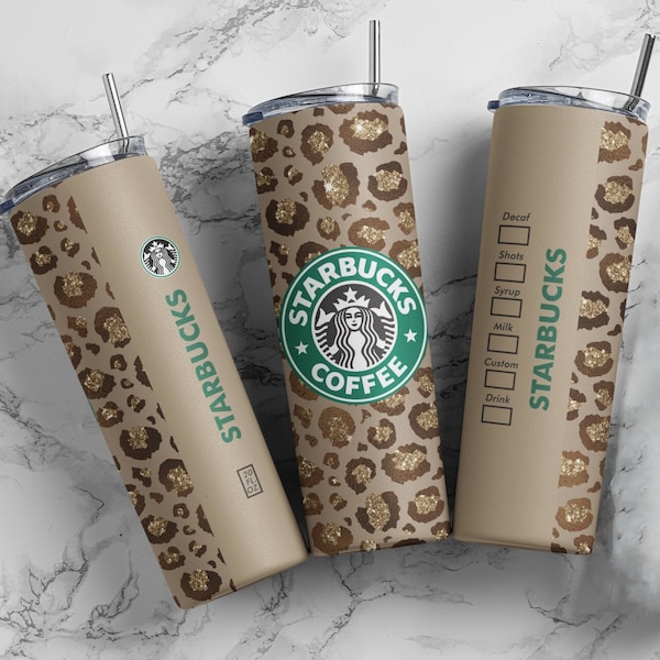 Starbucks 20 oz Skinny Tumbler Sublimation Design Template - Straight and Warped Design Leopard Pattern - PNG tumblers - Leopard Tumbler