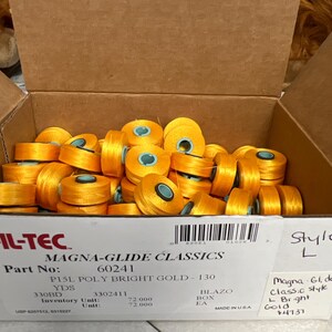 Magna-Glide Classic Style L Bobbins 130yds - Bright Gold (Box of 72)