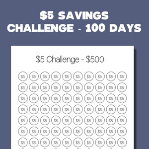 5 Dollar Challenge, Savings Challenge, Savings Tracker, Saving Printable, Saving Challenges, Savings Printable, 500 Savings Challenge