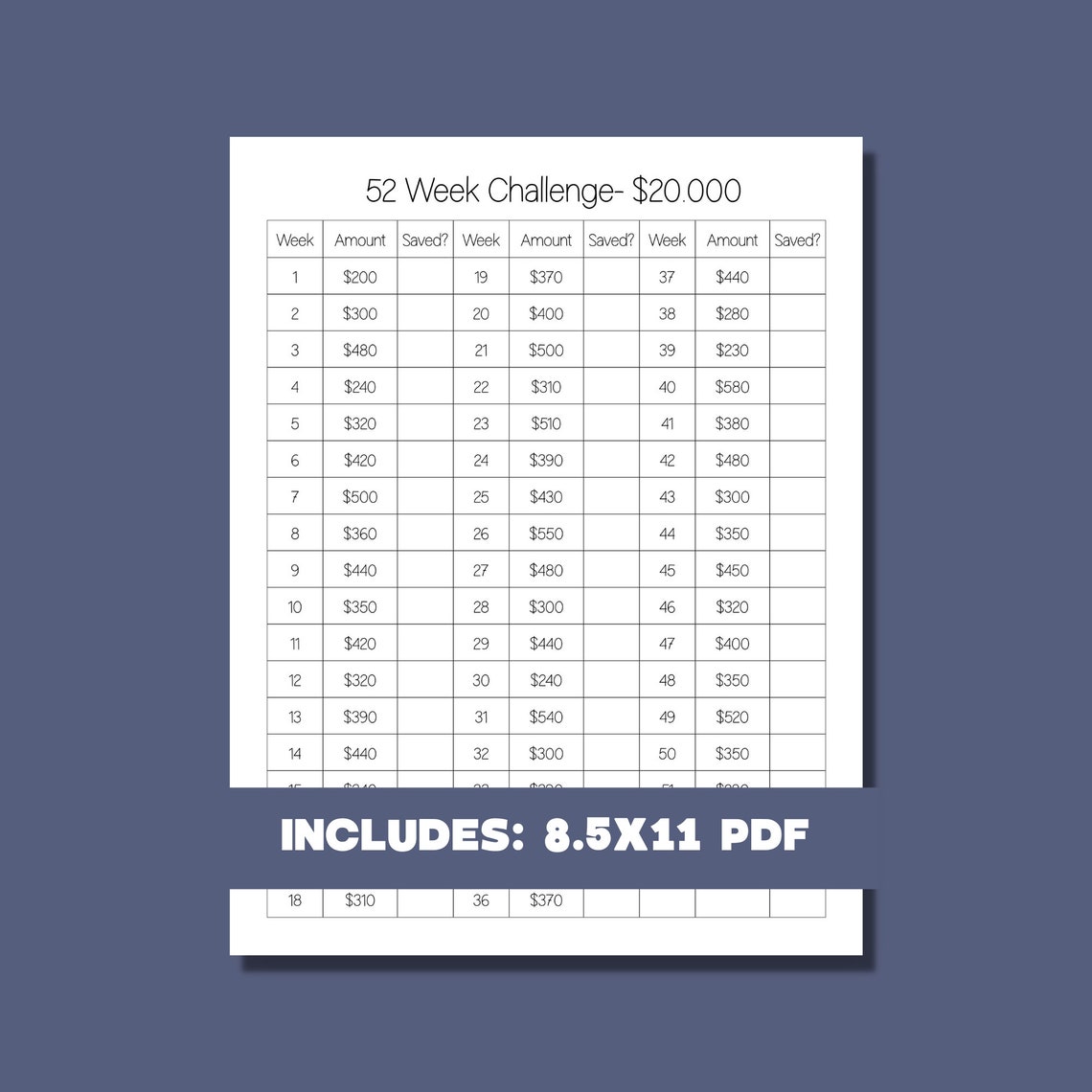 20k Saving Challenge, Savings Challenges, 20k Savings Tracker, Savings ...