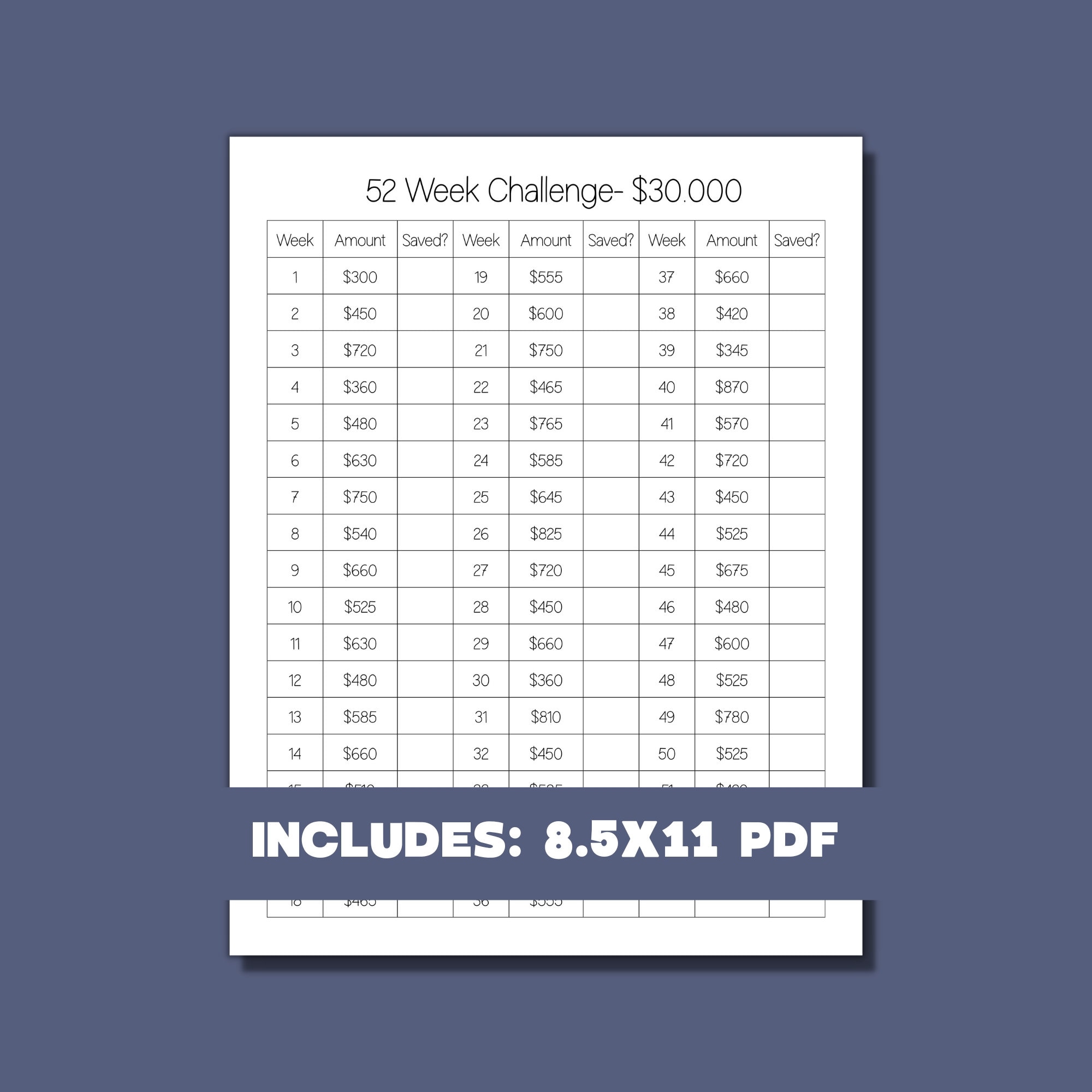 30k Challenge, 52 Weeks Challenge, 52 Week Challenge, Savings ...