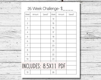 26 Week Savings Challenge Editable, 26 Week Challenge, 26 Week Savings, Savings Challenge, 26 Weeks Savings, Savings Tracker, Saving Tracker