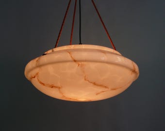Large Art Deco glass pendant lamp, marbled with rope suspension, 1920s - 1930s