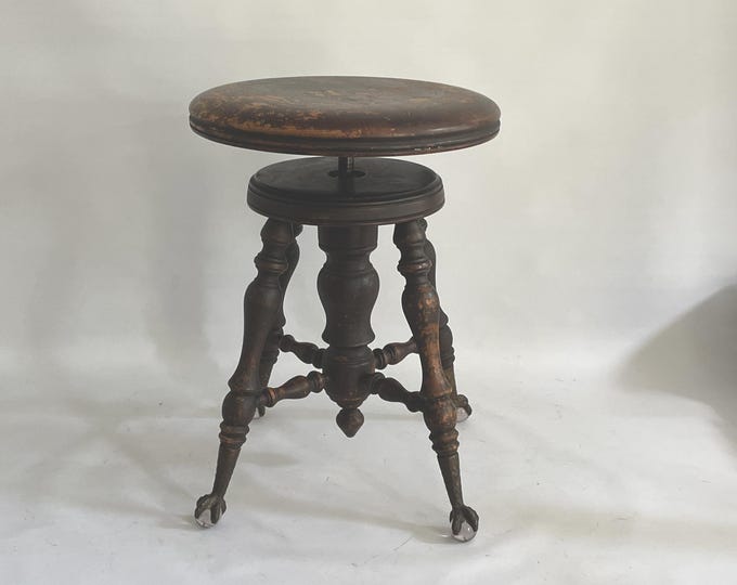 Antique piano stool with glass ball and claw feet - Victorian, late 19th century.