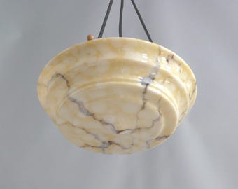 Large Art Deco glass pendant lamp, marbled with rope suspension, 1920s - 1930s