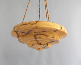 Large Art Deco marbled glass pendant light with rope suspension, 1920s - 1930s