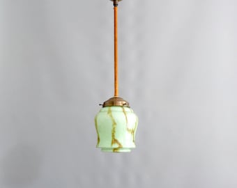 Small Art Deco glass rod pendant light with brass suspension and wrapped rod, marbled - 1930s - 1940s