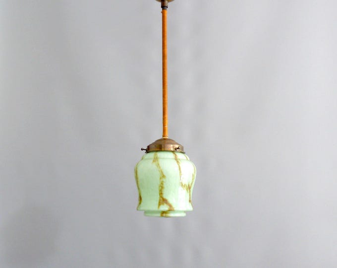 Small Art Deco glass rod pendant light with brass suspension and wrapped rod, marbled - 1930s - 1940s