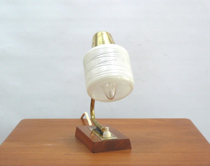 Bedside lamp - brass, teak, opal glass - 1960s, Mid Century, Vintage