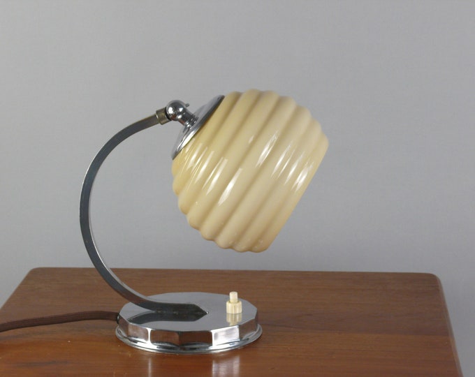 Art Deco table lamp / bedside lamp, chrome - glass