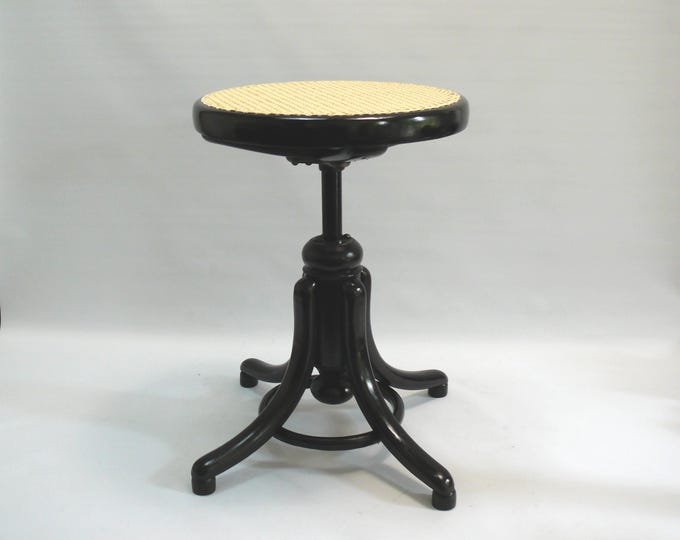 Thonet Piano Stool No. 1, Black - Viennese Weave, around 1900, restored