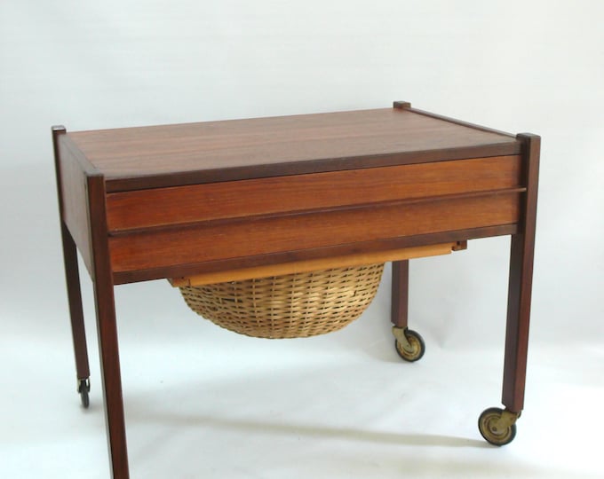 Sewing trolley with drawer and basket - teak/rosewood - Danish design, 1960s