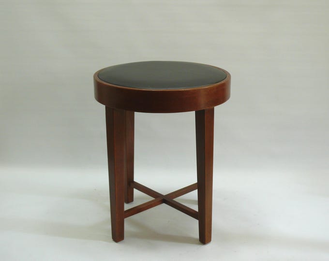 Art Deco stool, upholstered with genuine leather, early - mid 20th century, restored