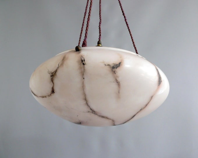 Large Art Deco marbled glass pendant light with rope suspension, 1920s - 1930s