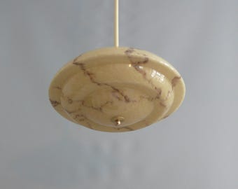 Large Art Deco rod pendant lamp, beige marbled - 1950s