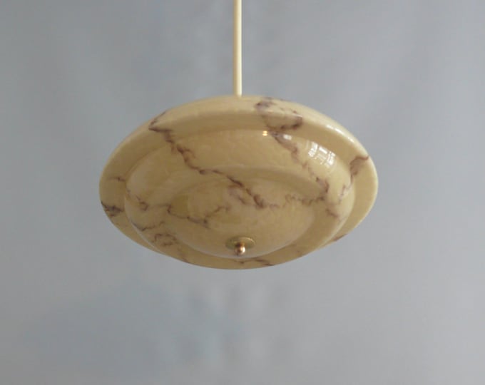 Large Art Deco rod pendant lamp, beige marbled - 1950s