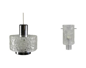 1 pair of Hillebrand ice glass pendant and wall lamps - Murano glass, 1960s, pendant, ceiling light