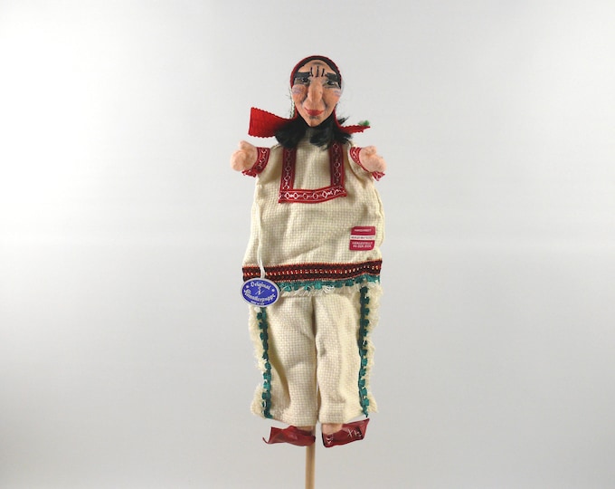 Original Dresden artist puppet / hand puppet with legs - Native American woman, 1970s