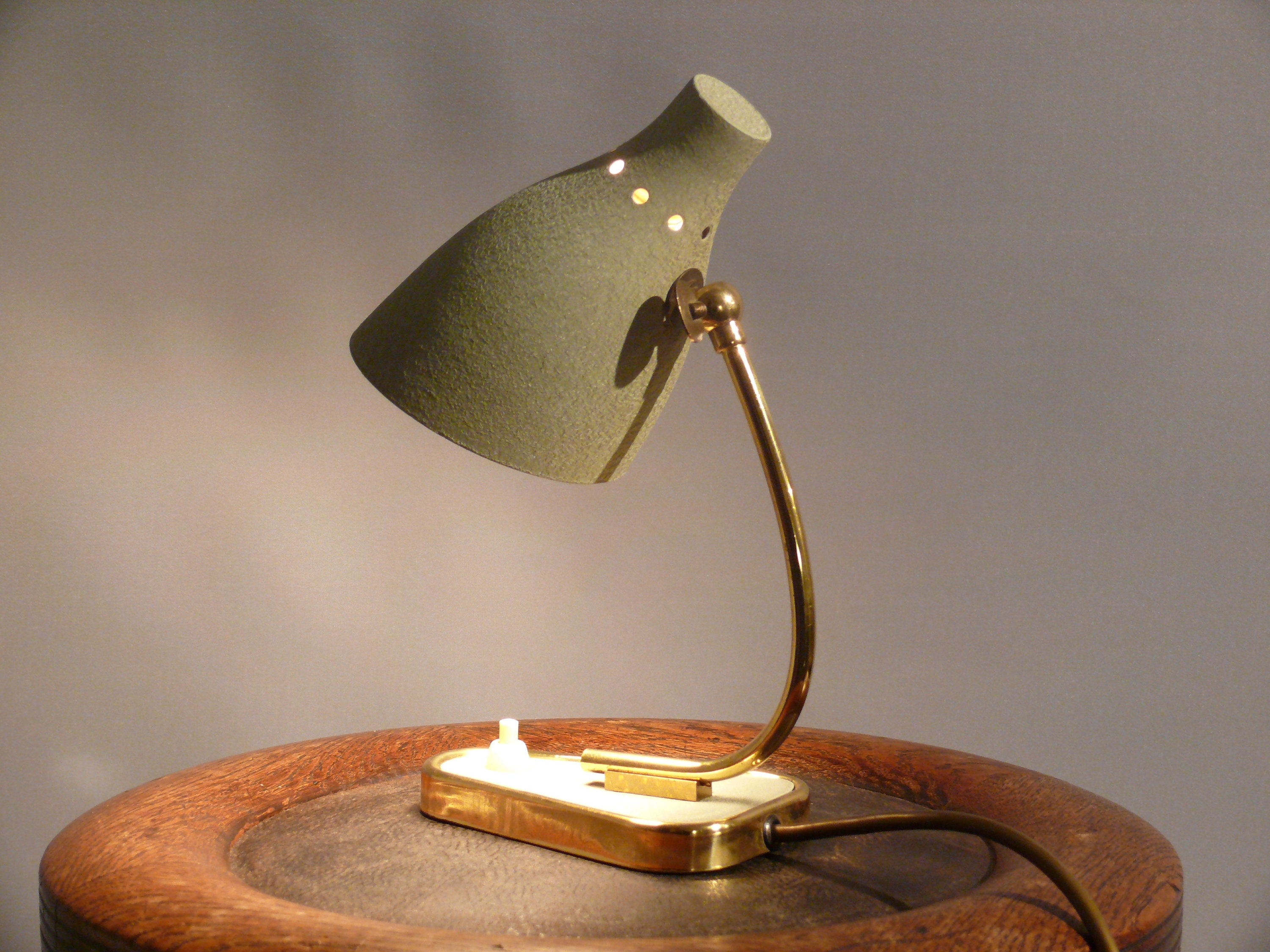 60s Bedside Lamp - Shrink Coat in Mint Green with Brass Foot - Mid ...
