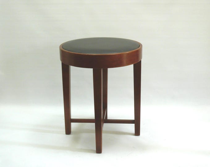 Art Deco stool, upholstered with genuine leather, early - mid 20th century, restored