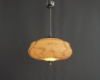 Art Deco pendant lamp, marbled with chrome-plated suspension, 1930s