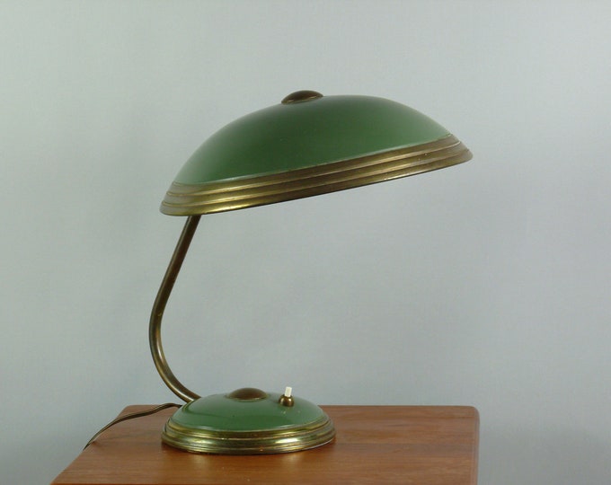Helo brass table lamp, desk lamp with adjustable shade, Mid Century - vintage