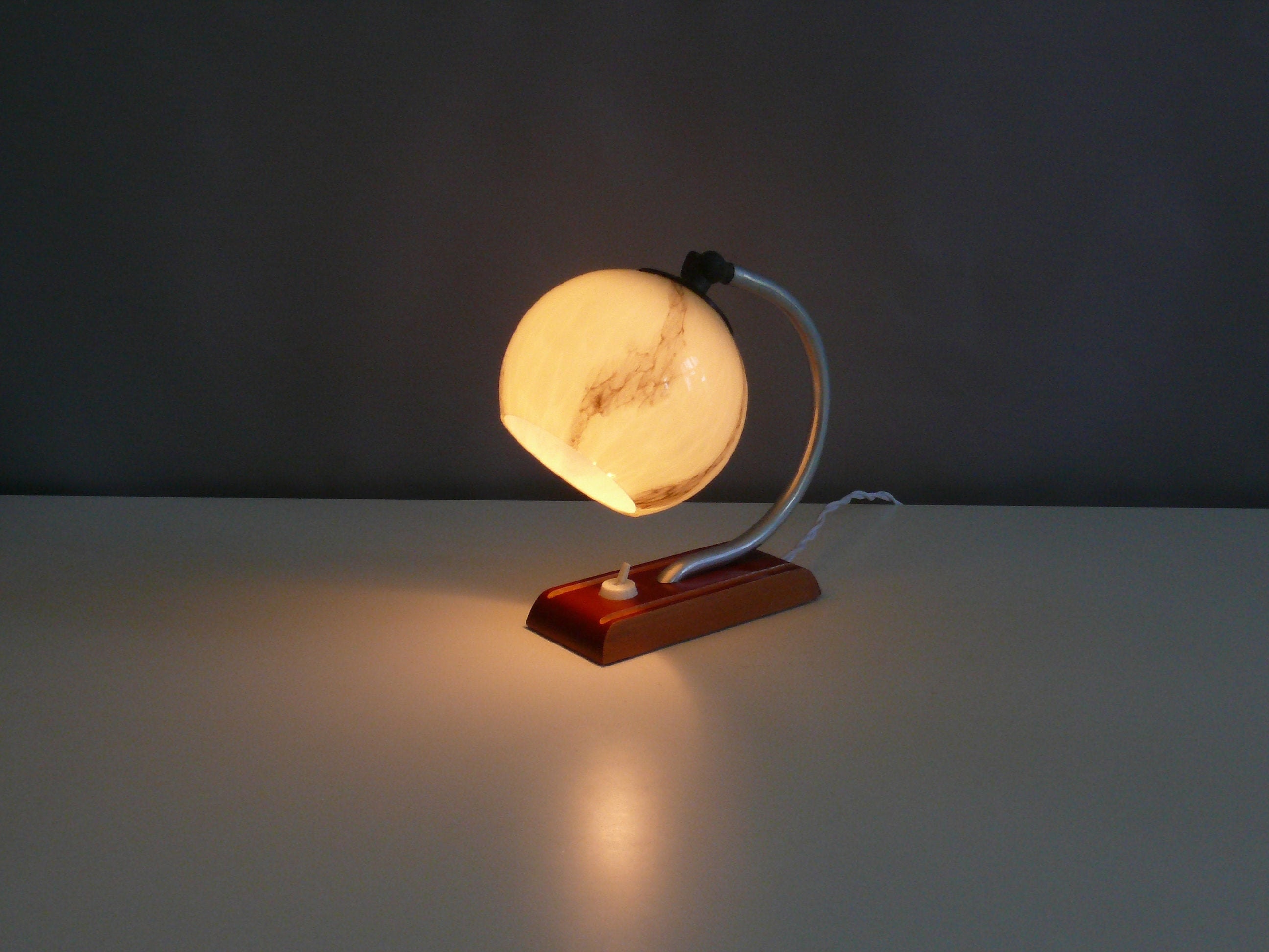 Art Deco table lamp / bedside lamp wood, marbled glass 1950s, mid century