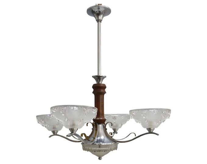 Art Deco chandelier, EZAN, four-armed, France 1930s