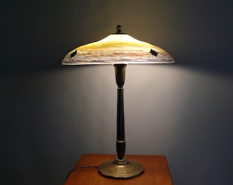 Muller Frères table lamp, France, with brass base and pâte de verre shade, Art Deco circa 1930