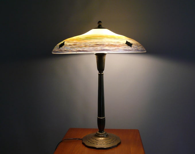 Muller Frères table lamp, France, with brass base and pâte de verre shade, Art Deco circa 1930