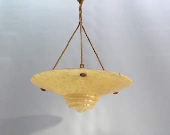 Art Deco glass pendant lamp with cable suspension, France 1920s - 1930s