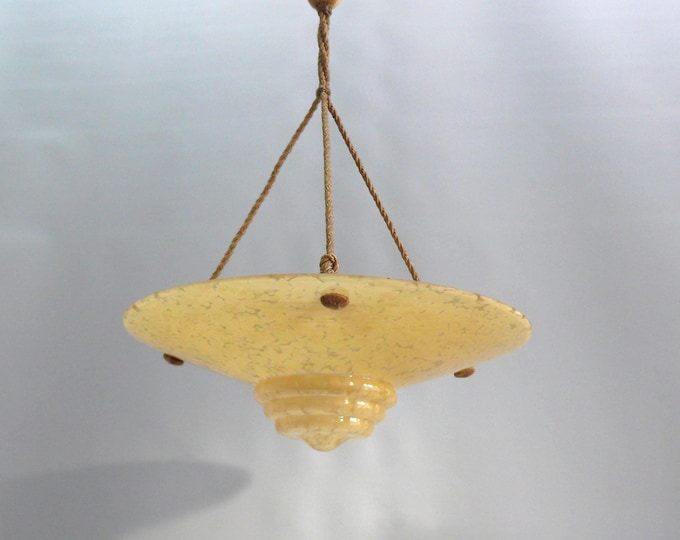 Art Deco glass pendant lamp with cable suspension, France 1920s - 1930s