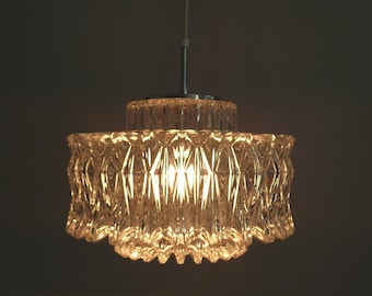 Large crystal gas pendant lamp, Glashütte Limburg, 1960s, vintage