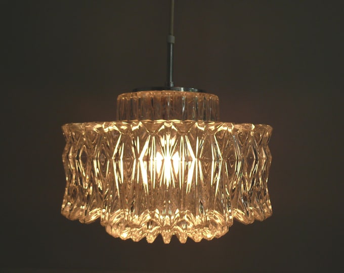 Large crystal gas pendant lamp, Glashütte Limburg, 1960s, vintage