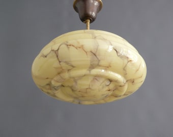 Art Deco pendant lamp with beige glass shade and short rod suspension - circa 1920-1930