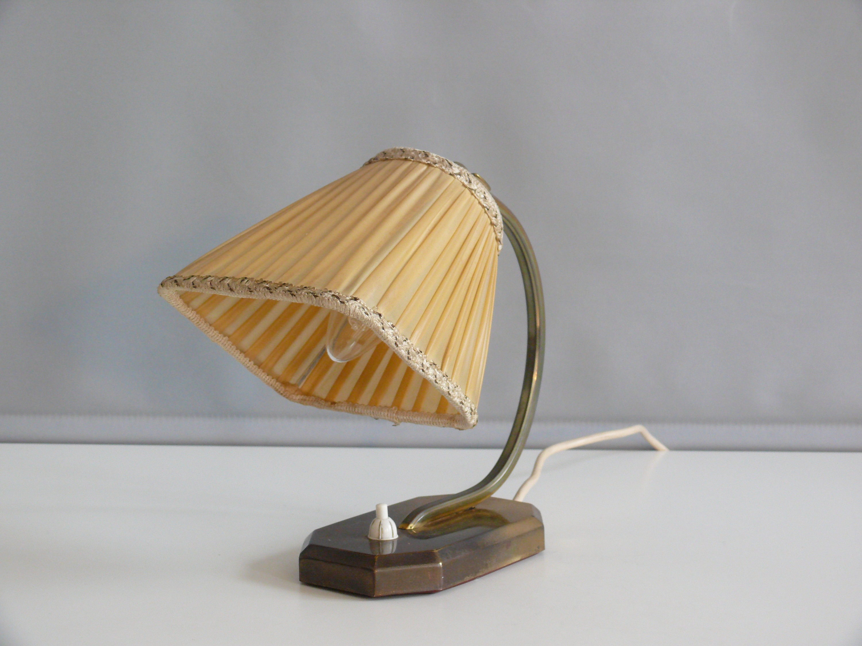 Original table lamp / bedside lamp brass, textile screen 1950s, mid