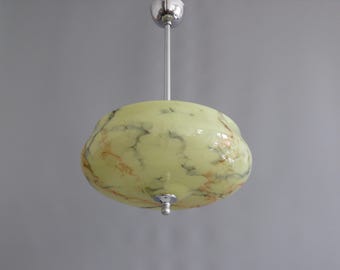 Art Deco pendant lamp, marbled with chrome-plated suspension, 1930s