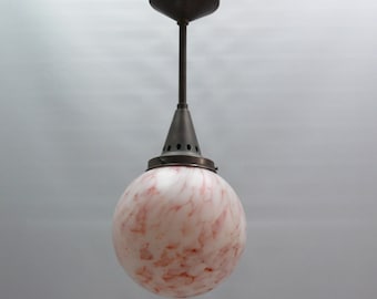 Art Deco globe lamp with marbled glass shade and rod suspension - circa 1930