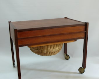Sewing trolley with drawer and basket - teak/rosewood - Danish design, 1960s