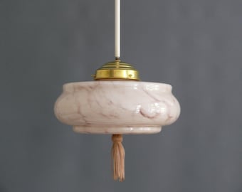 Art Deco rod pendant lamp with marbled glass shade, Germany 1930s